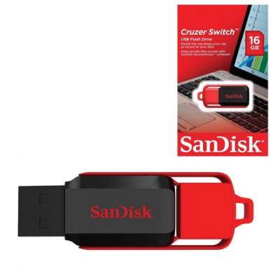 Флеш-диск 16 GB, SANDISK Cruzer Switch, USB 2.0, черный/красный, SDCZ52-016G-B35