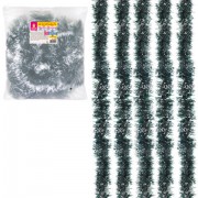 Мишура КОМПЛЕКТ 4 штуки + 1 в подарок!, диаметр 70 мм, длина 2 м, зеленая с белыми кончиками, 592216