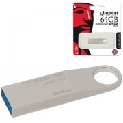 Флеш-диск 64 GB, KINGSTON DataTraveler SE9 G2, USB 3.0, металлический корпус, серебристый, DTSE9G2/64GB