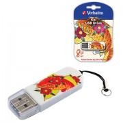 Флеш-диск 8 GB, VERBATIM Mini Tattoo Edition KOI FISH, USB 2.0, белый с рисунком, 49882
