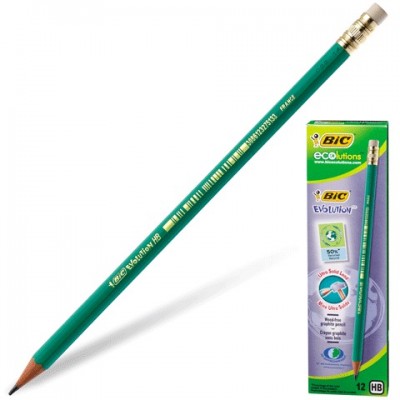 Карандаш чернографитный BIC, 1 шт., 'Evolution', HB, с резинкой, пластиковый, корпус зеленый, заточенный, 8803323