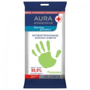 Салфетки влажные 20 шт., AURA, антибактериальные, 10036