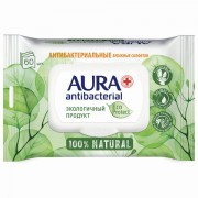Салфетки влажные антибактериальные 60шт, AURA Antibacterial 'ECO Protect', клапан крышка, ш/к 33308, 10509