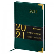 Ежедневник датированный 2021 А5 (138х213 мм) BRAUBERG 'Senator', кожзам, зеленый, 111412