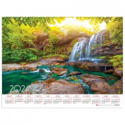 Календарь настенный листовой на 2024 г., формат А2 60х45 см, 'Живописный водопад', HATBER, Кл2_29733