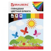 Цветная бумага А4 мелованная (глянцевая), 8 листов 8 цветов, на скобе, BRAUBERG, 200х280 мм, 'Бабочки', 129547