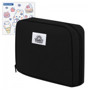 Пенал-органайзер BRAUBERG, 1 отделение, С НАКЛЕЙКАМИ, молния вокруг, канвас, 22x15х6 см, черный, 273596