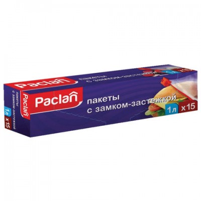 Пакеты с замком-застежкой (слайдер), КОМПЛЕКТ 15 шт., 220х18 мм (1 л), ПВД, в коробке, PACLAN, 404030