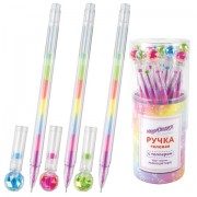 Ручка с топпером гелевая ЮНЛАНДИЯ 'Хрустальный шар', ассорти, РАДУЖНЫЕ чернила, игольчатый пишущий узел 0,7 мм, 143785
