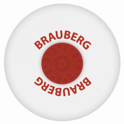 Ластик BRAUBERG 'Universal', 30х30х8 мм, белый, круглый, красный пластиковый держатель, 222472