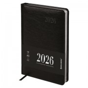 Ежедневник датированный 2026, А5, 138х213 мм, BRAUBERG 'Impression', под кожу, черный, 117510