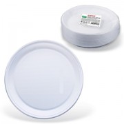 Одноразовые тарелки плоские, КОМПЛЕКТ 100 шт., пластик, d=220 мм, 'СТАНДАРТ', белые, ПП, холодное/горячее, ЛАЙМА, 602649