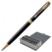 Ручка шариковая PARKER 'Sonnet Core Lacquer Black GT Slim', тонкая, корпус черный глянцевый лак, позолоченные детали, черная, 1931498