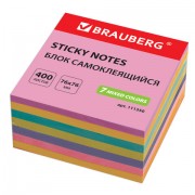 Блок самоклеящийся (стикеры) BRAUBERG НЕОНОВЫЙ 76х76 мм, 400 листов, 7 цветов, 111350
