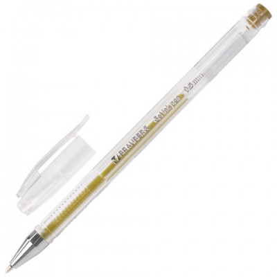 Ручка гелевая BRAUBERG 'Jet', ЗОЛОТИСТАЯ, корпус прозрачный, узел 0,5 мм, линия письма 0,35 мм, 142160