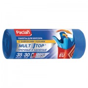 Мешки для мусора, 35 л, с ушками, синие, рулон 30 шт., ПНД, 10,5 мкм, 50х64 см, PACLAN 'Multitop'