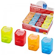 Точилка BRAUBERG 'Peak', 2 отверстия для чернографитных карандашей (в том числе утолщенных), с контейнером, пластиковая, ассорти, 226945