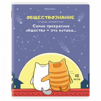 Тетрадь предметная 'КОТ-ЭНТУЗИАСТ' 48л, TWIN лак, ОБЩЕСТВОЗНАНИЕ, клетка, подсказ, BRAUBERG, 404557