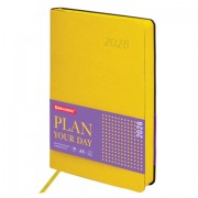 Ежедневник датированный 2026 А5 138x213 мм, BRAUBERG 'Stylish', под кожу, гибкий, желтый, 117101