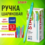 Ручка шариковая STAFF 'CANDY PASTEL', СИНЯЯ, корпус ассорти, игольчатый узел 0,6 мм, линия 0,3 мм, 144235