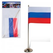 Флаг России, 12х18 см, настольный с флагштоком, высота 30 см, пластик под золото, упаковка с европодвесом, 550023