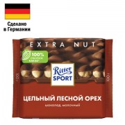 Шоколад RITTER SPORT 'Extra Nut', молочный, с цельным лесным орехом, 100 г, Германия, 7006