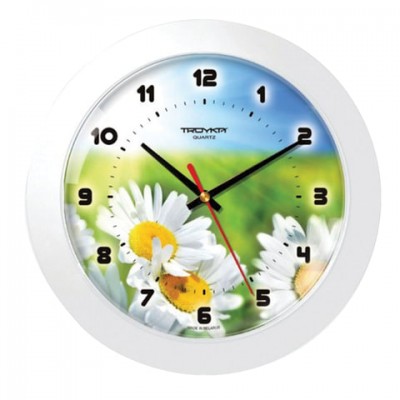 Часы настенные TROYKA 51510532, круг, с рисунком 'Ромашки', белая рамка, 30,5х30,5х5,4 см