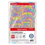 Резинки банковские TPR универсальные, диаметр 60 мм, 500 г, ЯРКИЕ ЦВЕТА, BRAUBERG SPECIAL, 440193