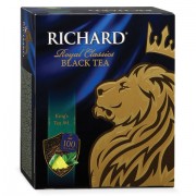 Чай RICHARD 'King's Tea №1', с ароматом мяты и цедры цитрусовых, черный, 100 пакетиков по 2 г, 610302