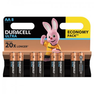 Батарейки КОМПЛЕКТ 8 шт., DURACELL Ultra Power, AA (LR06, 15А), алкалиновые, пальчиковые, блистер