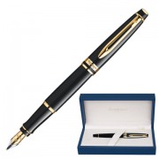 Ручка подарочная перьевая WATERMAN 'Expert 3 Black Lacquer GT', черный лак, позолоченные детали, синяя, S0951640