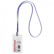 Бейдж вертикальный ERICH KRAUSE (62х91 мм), корпус прозрачный, цвет ленты синий, 63711