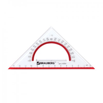 Треугольник пластиковый, угол 45, 13 см, BRAUBERG 'Crystal', с транспортиром, прозрачный, с выделенной шкалой, 210293