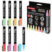 Маркеры меловые CHALK LIQUID MARKER, ПАСТЕЛЬ, НАБОР 8 ЦВЕТОВ, 3 мм, стираемые, BRAUBERG 'CHALK', 152598