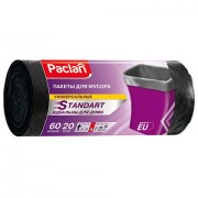 Мешки для мусора 60 л, черные, в рулоне 20 шт., ПНД, 7,4 мкм, 60х72 см, PACLAN 'Standart'