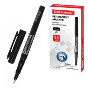 Маркер перманентный BRAUBERG 'Super Slim', ЧЕРНЫЙ, тонкий металлический наконечник 0,8 мм, 151632