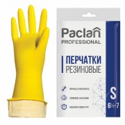 Перчатки МНОГОРАЗОВЫЕ латексные PACLAN 'Professional', хлопчатобумажное напыление, размер S (малый), желтые, вес 48 г