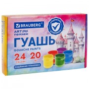 Гуашь BRAUBERG 'ЗАМОК' 24 цвета по 20 мл, надежная упаковка, 192689
