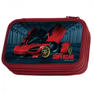 Пенал ПИФАГОР, 3 отделения, ламинированный картон, 19х11 см, 'Supercar', 270896