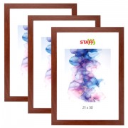 Рамка 21х30 см небьющаяся, КОМПЛЕКТ 3 шт., багет 18 мм МДФ, STAFF 'Grand', цвет итальянский орех, 391332
