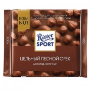 Шоколад RITTER SPORT 'Extra Nut', молочный, с цельным лесным орехом, 100 г, Германия, 7006