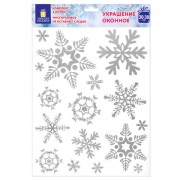Наклейка для окон, 64 СНЕЖИНКИ, КОМПЛЕКТ 4 шт., 30х38 см, глиттер, серебро, ЗОЛОТАЯ СКАЗКА, 592571