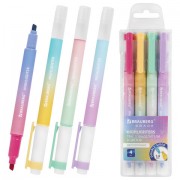 Набор текстовыделителей двусторонних 4 ШТУКИ / 8 ЦВЕТОВ, BRAUBERG 'GRADE', линия письма 1-4 мм, 152509