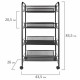 Этажерка (тележка) BRABIX офисно-бытовая 4 яруса, на колесах, металл, черная, 43,5х26х83,5 см, 603753