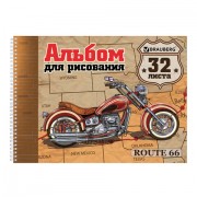 Альбом для рисования, А4, 32 л., гребень, обложка картон, BRAUBERG ЭКО, 205х290 мм, 'Мотоциклы' (1 вид), 105073