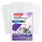 Папки-файлы перфорированные А4 BRAUBERG 'EXTRA 1000', КОМПЛЕКТ 50 шт., гладкие, ПЛОТНЫЕ, 100 мкм, 229672