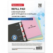 Сменный блок для тетради на кольцах, А5, 120 л., BRAUBERG, 4 цвета по 30 листов, 404614